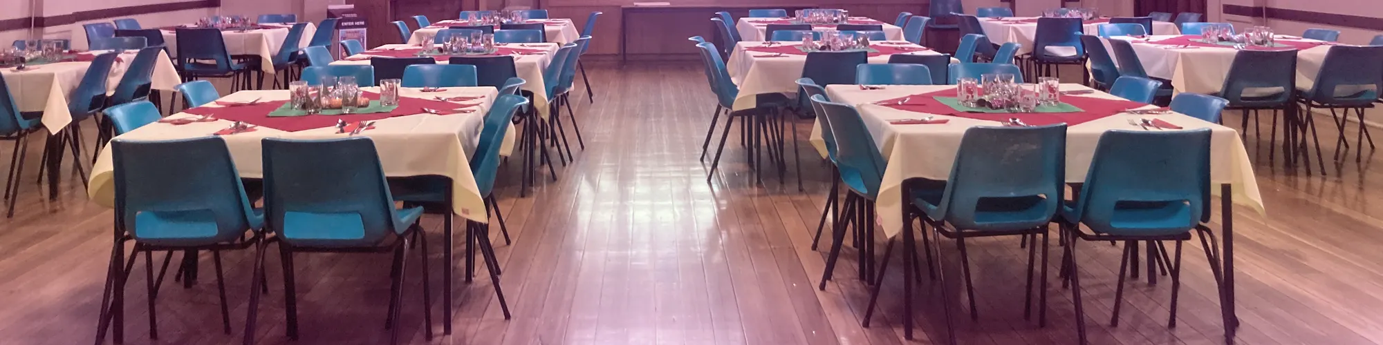 A table set for a shared community meal